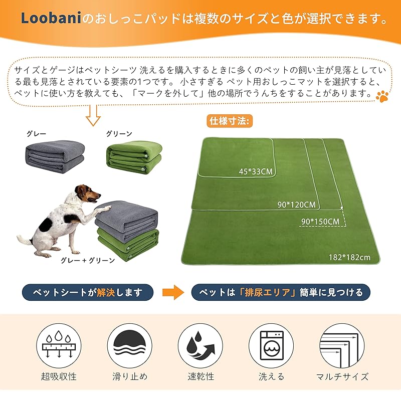 【即納】【2枚セット】犬 猫用洗えるペットシーツ 繰り返し使える犬用おしっこマット ペットマット 漏れにくさ 噛み耐性 速乾 消臭 介護 制菌 超吸収 (41*61cm, グレー)