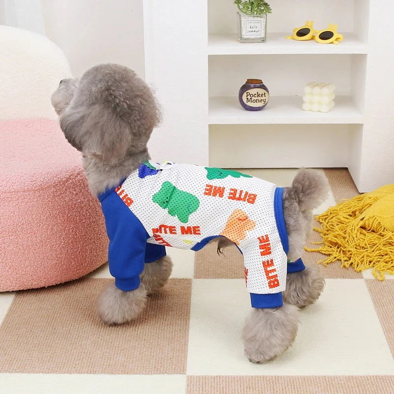 犬服 ペットウェア 春夏新作テディ通気服ペットホームウェアメッシュ4本足ズボン
