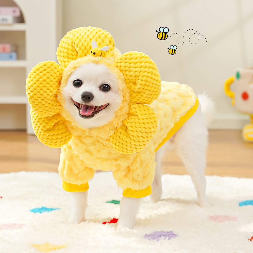 人気犬の服ペット秋冬服用品新作ひまわり帽子中綿入り