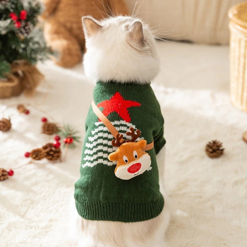 猫クリスマスお祭り秋冬ヘラジカクロスボディニットジャンパー犬暖かいハロウィンペット服