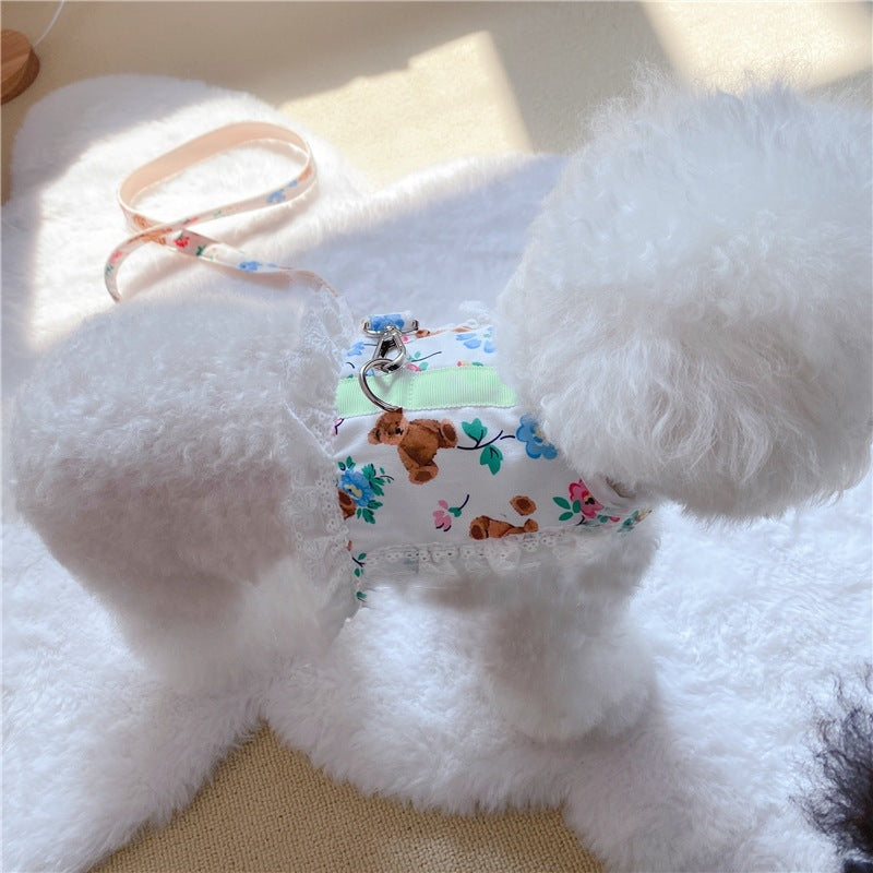 犬の牽引紐のベスト式のかわいいペットの服の夏の薄いタイプの王女の風は犬の牽引紐の猫の服を散歩します メガ割ワンピースパンツトートバッグ