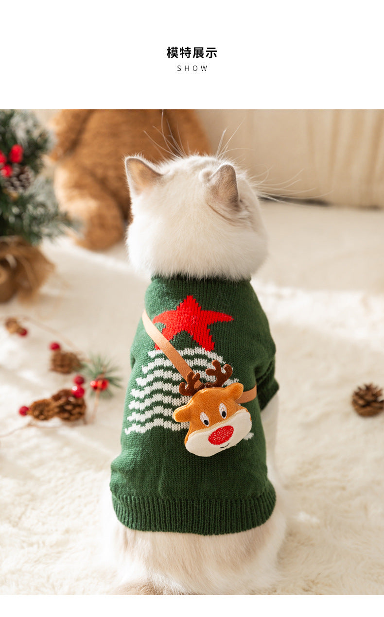 猫クリスマスお祭り秋冬ヘラジカクロスボディニットジャンパー犬暖かいハロウィンペット服