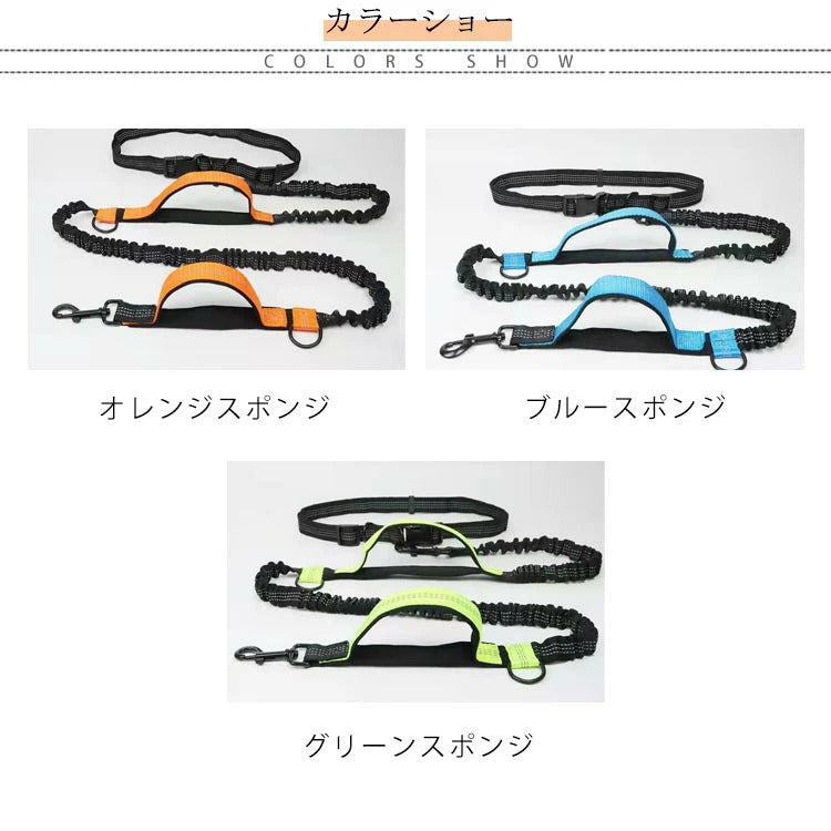 両手解放!ウェストリード リード 犬 大型犬 外れない 防止 中型犬 ハンズフリー 大型犬 ダブルリード 小型犬 伸縮可能 スポーツ 延長 ハンドル付き 光反射 夜安全