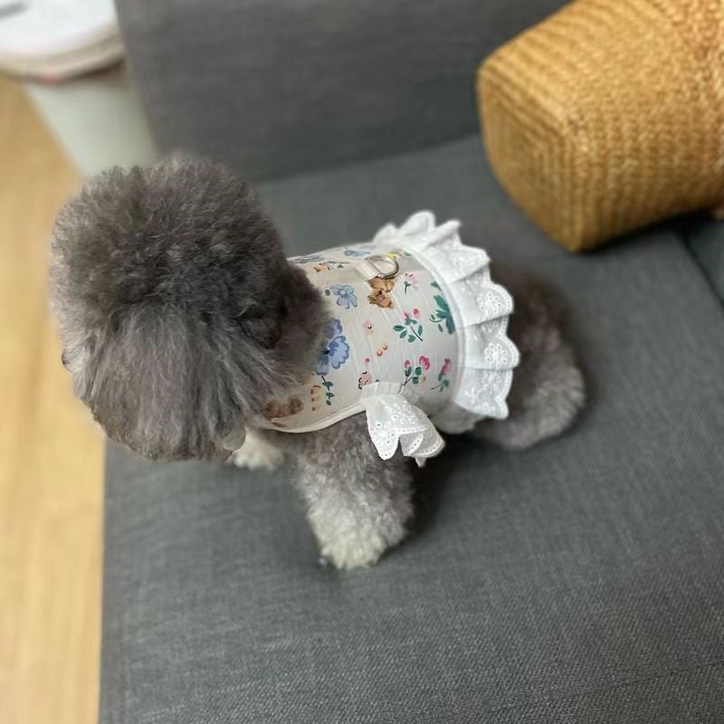 犬猫牽引ロープお姫様風通気ロープ小型犬かわいい子犬ペット胸帯猫服