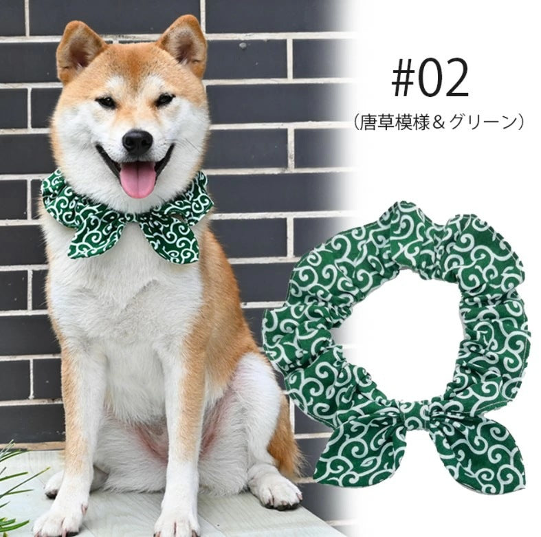人気商品 ペットグッズ 犬 唐草模様 アクセサリー リボン風 首に通すだけの手軽しゃれ!犬猫兼用 スカーフ 首輪 犬用 猫用 小型犬 中型犬 和柄 ネック バンダナ 風呂敷首巻 かわいい ペットグッズ