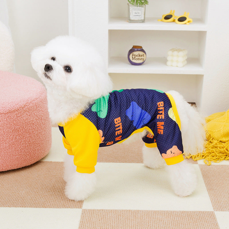 犬服 ペットウェア 春夏新作テディ通気服ペットホームウェアメッシュ4本足ズボン