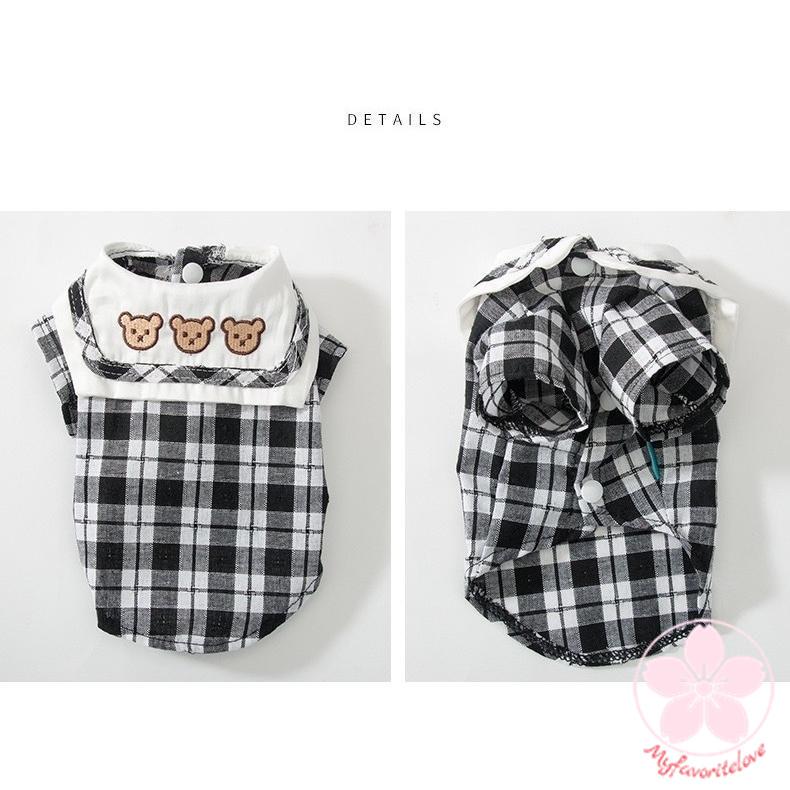 高級な質感 ペット 服 安い犬 春 夏 秋 ギンガム チェック ワンピース くまちゃん 柄 えり かわいい 可愛い ハイブランド 猫 ドッグウェア