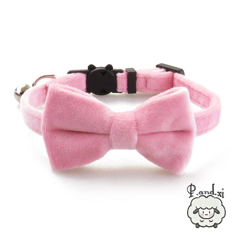 ペット用品 ベロア調 セーフティーバックル チョ かわいい キャット おしゃれ ネコ用 カラー ねこ 蝶ネクタイ 無地 鈴付き 単色 リボン 猫用首輪