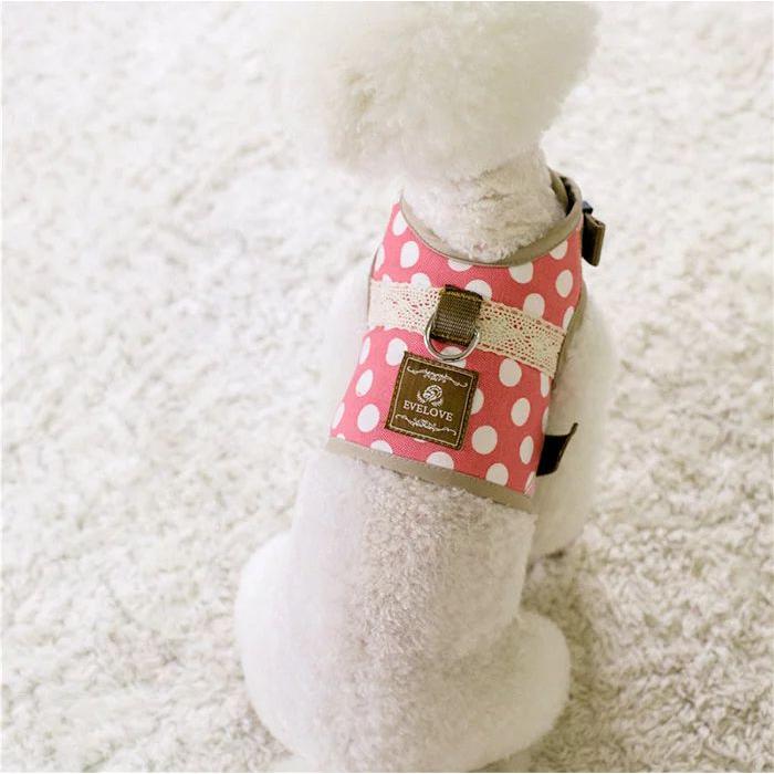 新商品プロモーション,数量限定 犬 猫 ハーネス リード ペット 水玉 ドット レース デザイン 服 ウェアハーネス 胴輪 キャット ドッグ犬 猫