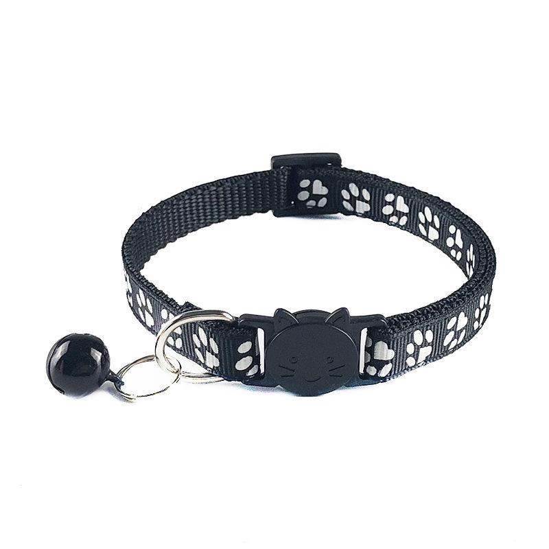 猫 安全 ペット用品 おしゃれ 猫型バックル カラフル 黒 ネコ 赤 肉球柄 セーフティーバックル 鈴 首輪 調節 ねこグッズ