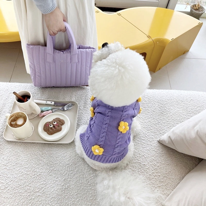 春と秋の犬服テディボーミペットのコキシナレビーベア愛らしい 犬猫服秋冬服 パープル セーター 可愛らしい 暖かい野球服 冬アウター