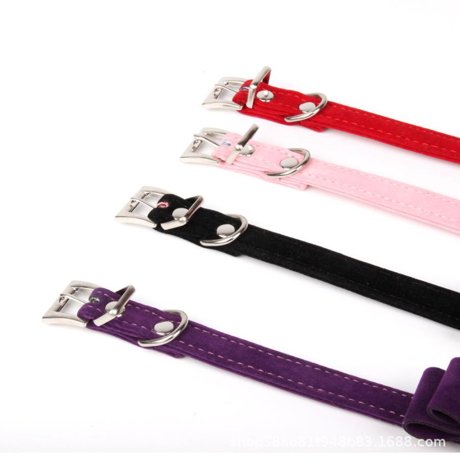 ベロア調 犬 ビジュー 可愛い 蝶ネクタイ 首輪 お散歩グッズ リボン ペット用品 鈴 カラー ラインストーン 猫 サイズ調節可能