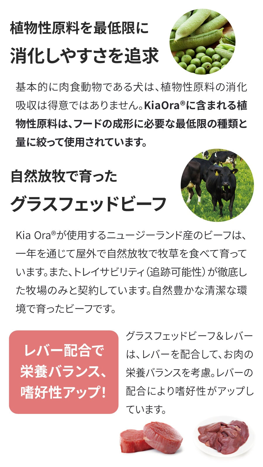 <a href="https://www.qoo10.jp/gmkt.inc/Search/brand.aspx?brandno=110758" target="_blank" class="title_brand" id="btn_brand" title="KiaOra">KiaOra</a>ドッグフード グラスフェッドビーフ&レバー 4.5kg【わんわんウエットてぃっしゅ1個付き】