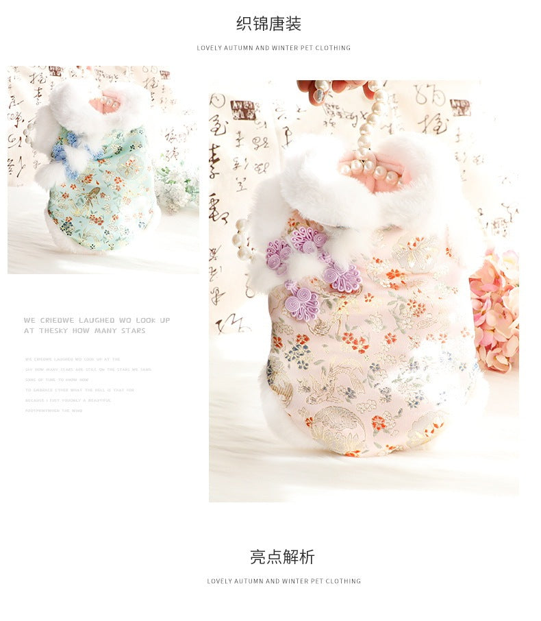 ペットウェア かわいい 3色XS-XL秋冬あたたまることスエード入り厚手タイプ犬の服かわいい中国風新年猫の新生ミルク犬のミルク猫のプリンセス子犬マシュマロ小型犬テディ服