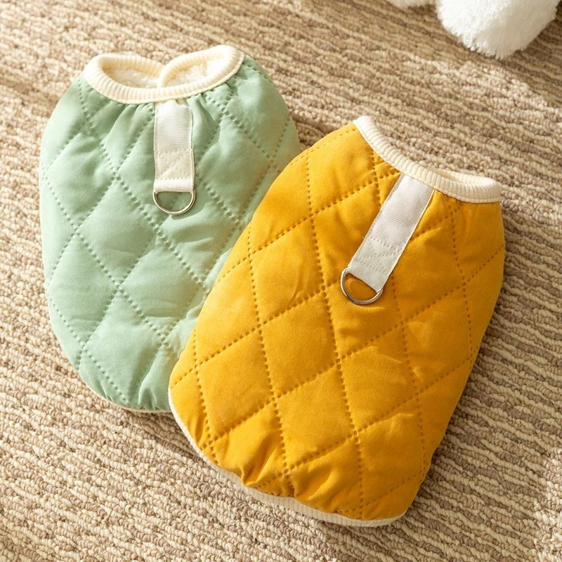 犬服 防寒着 ペット 厚手 無地 コットン 牽引可能 子犬用 猫 洋服 秋冬物