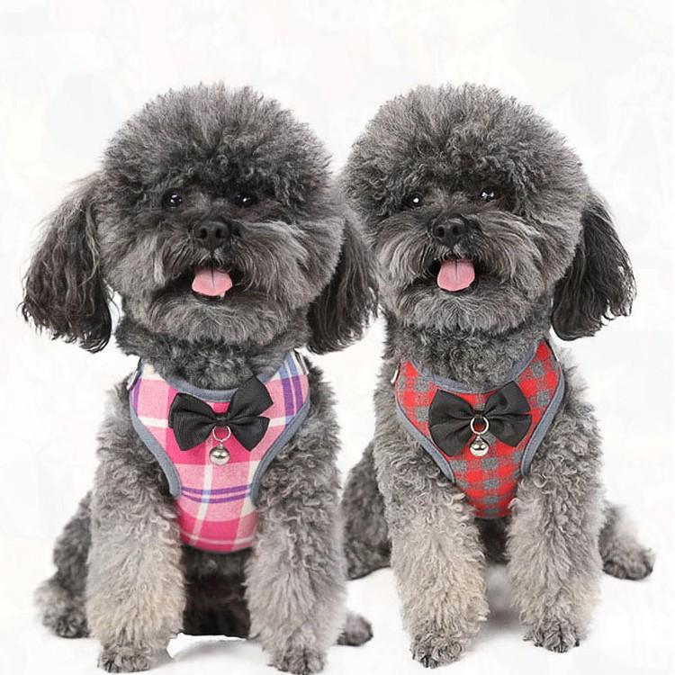 【在庫限り】犬 サイズ調整可 チェック柄 首輪 小型犬用 リード 中型犬用 蝶ネクタイ ワンちゃん 犬用 ペット リボン ハーネスリードセット ハーネス
