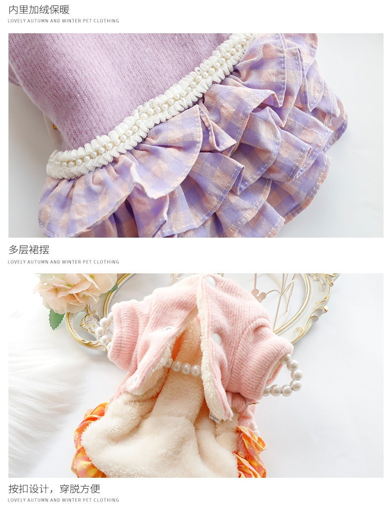 2色の新金犬の服かわいい猫のバブルスリーブロリータお姫様リボン本ピンクワンピース新生ミルク犬のミルク猫の子犬マシュマロ小型犬ペットテディ服CXDZ23