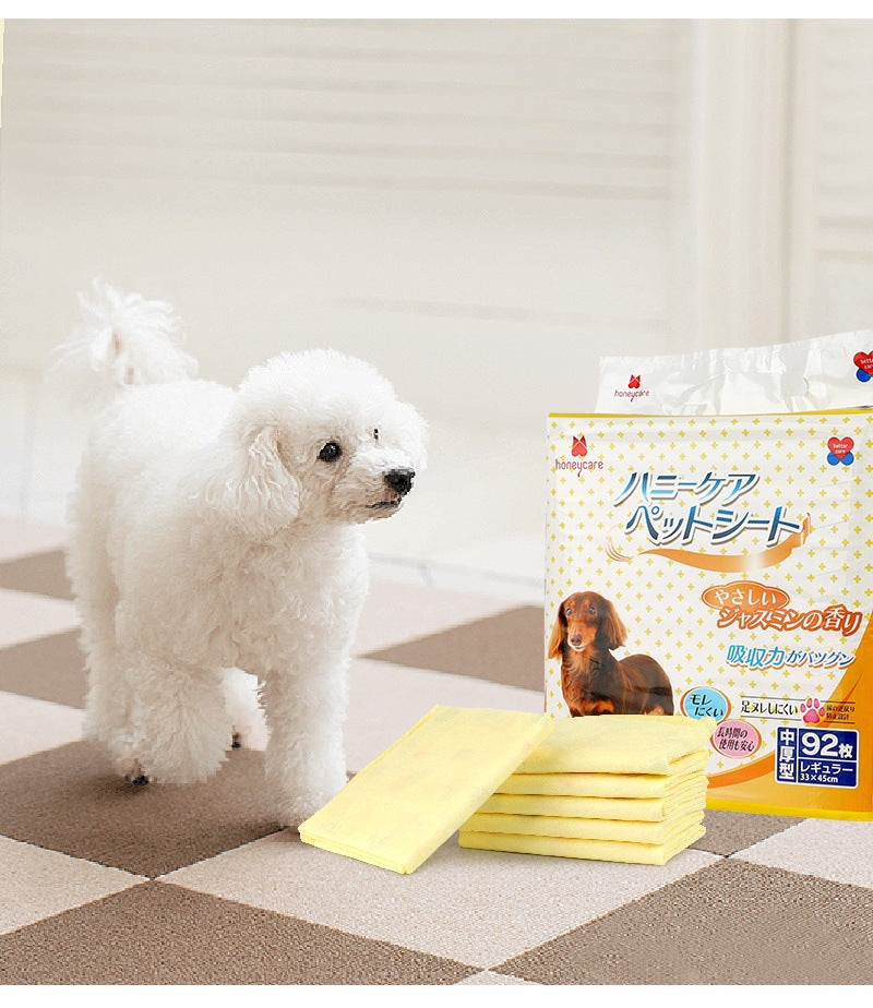 <a href="https://www.qoo10.jp/gmkt.inc/Search/brand.aspx?brandno=109151" target="_blank" class="title_brand" id="btn_brand" title="Honeycare">Honeycare</a>ペットシーツ 中厚型 ジャスミンの香り付き ペットシート厚型 レギュラー92枚*6袋 ワイド46枚*6袋 スーパーワイド20枚*6袋 香り付き サイズの選択