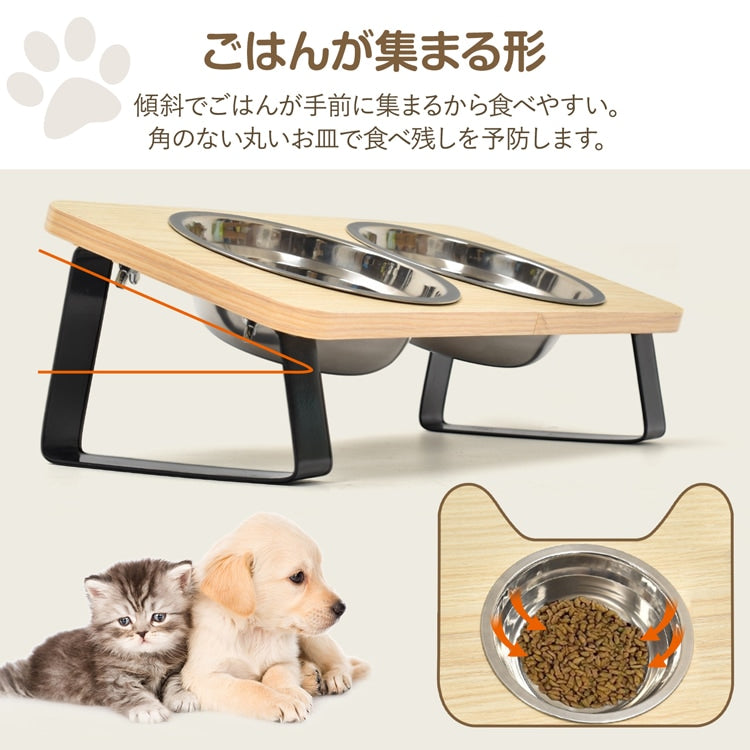 3日で出荷 ペットボウル ペット用食器 ペット用 フードボウル ネコボウル 2皿タイプ 斜面 お手入れ簡単 組立簡単ステンレス皿 食器台 水飲み 工サ用 お水用 小型犬 猫 pt097