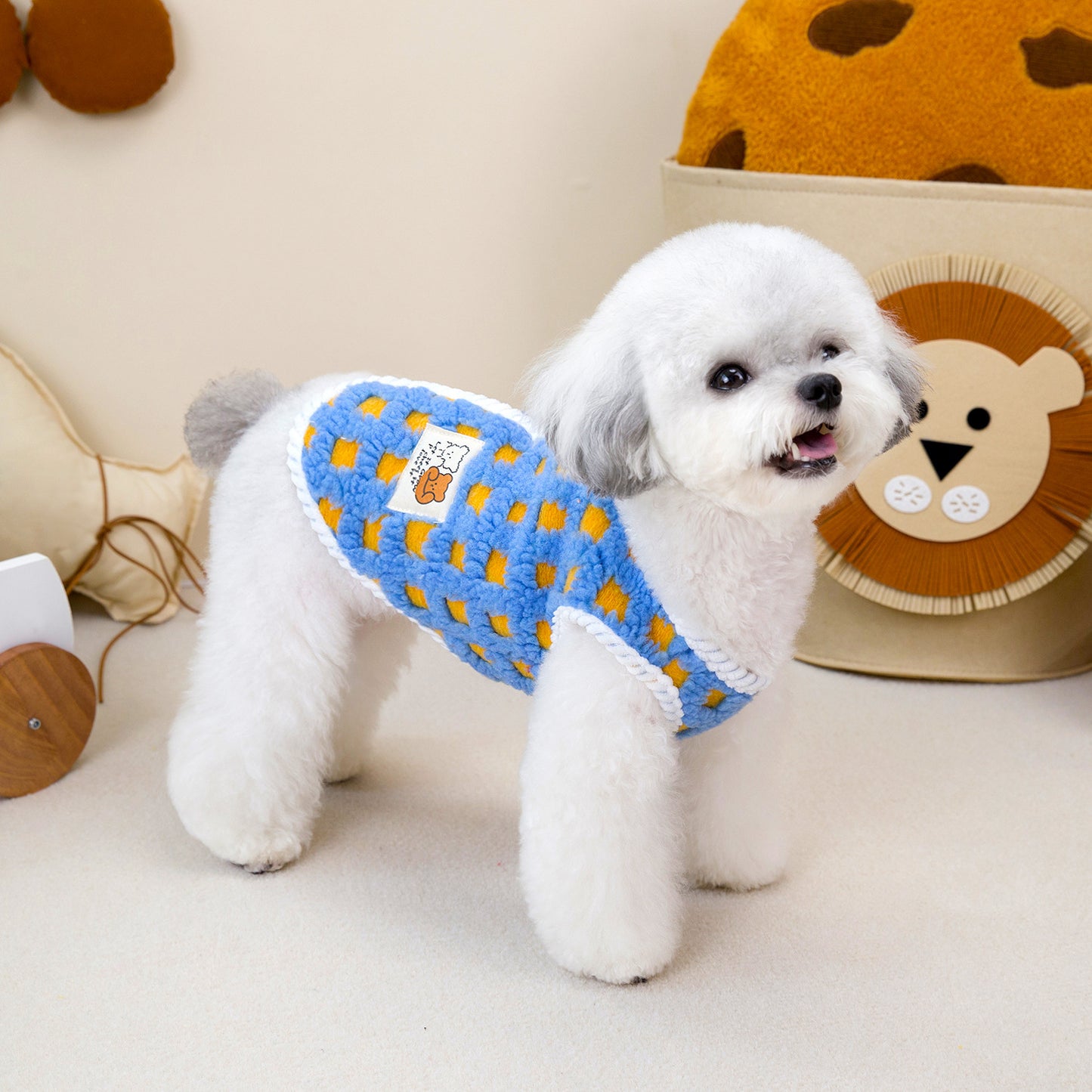 人気ペット用品犬服猫小型犬厚手フリース快適立体格子縞フリースベスト