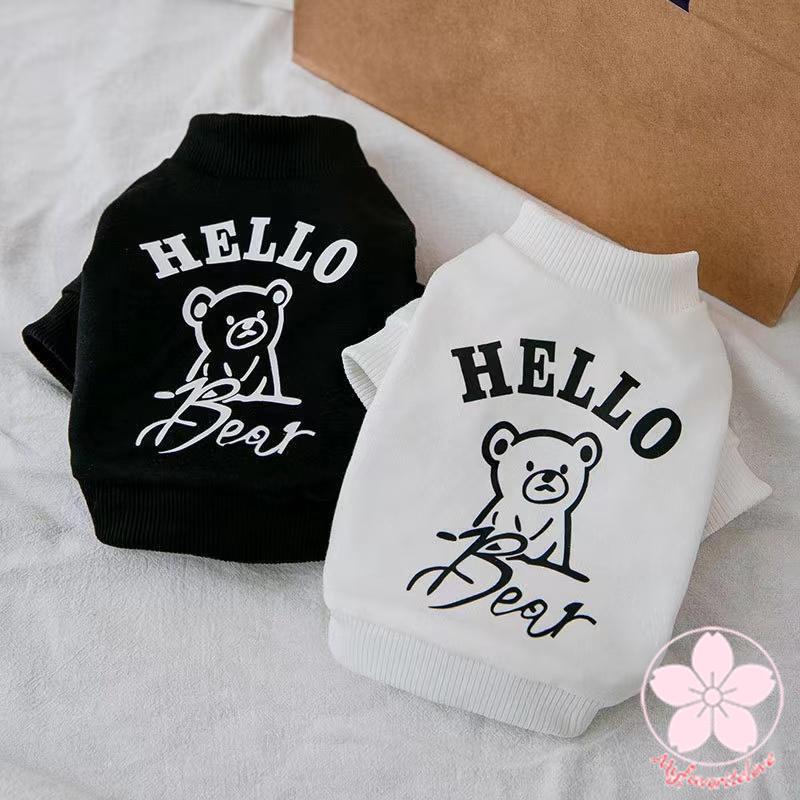 万能流行感 ペット 服 安い 犬 秋 冬 くま柄 モノトーン トレーナー かわいい 可愛い ハイブランド 猫 ドッグ ウェア