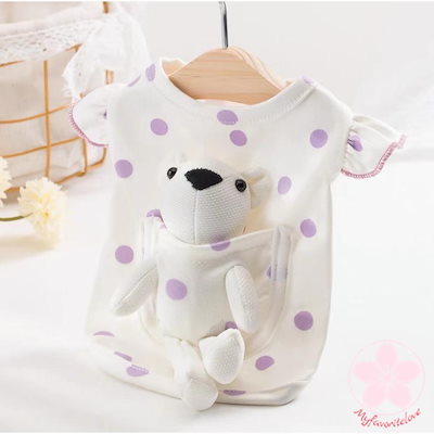新入庫 犬服 ペット服 猫服 犬用洋服ドッグウェア猫服 ドット柄春夏秋冬使える可愛いお熊さん付き取り外せるおもちゃとしても使える