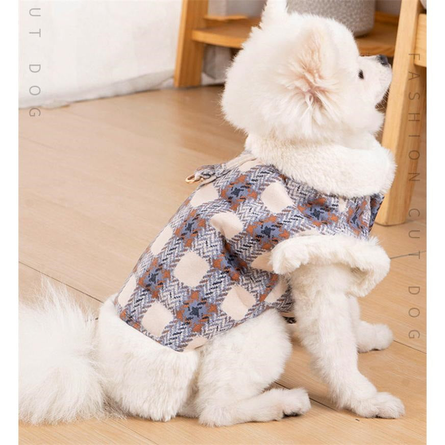 人気商品超目玉 犬服 ペットウェア 犬の服 厚手 Dカン付き チェック柄 ドッグウェア ペット用品 可愛い 暖かい 秋冬春 裏ボア 防寒 モコモコ ふわふわ 散歩