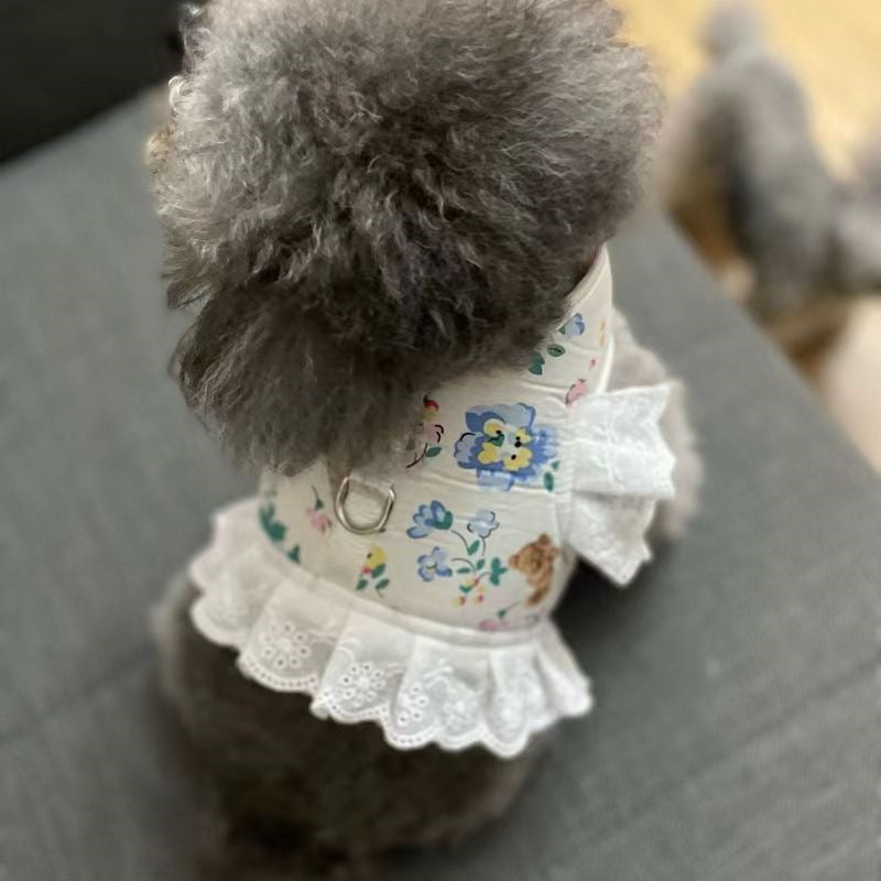 犬猫牽引ロープお姫様風通気ロープ小型犬かわいい子犬ペット胸帯猫服