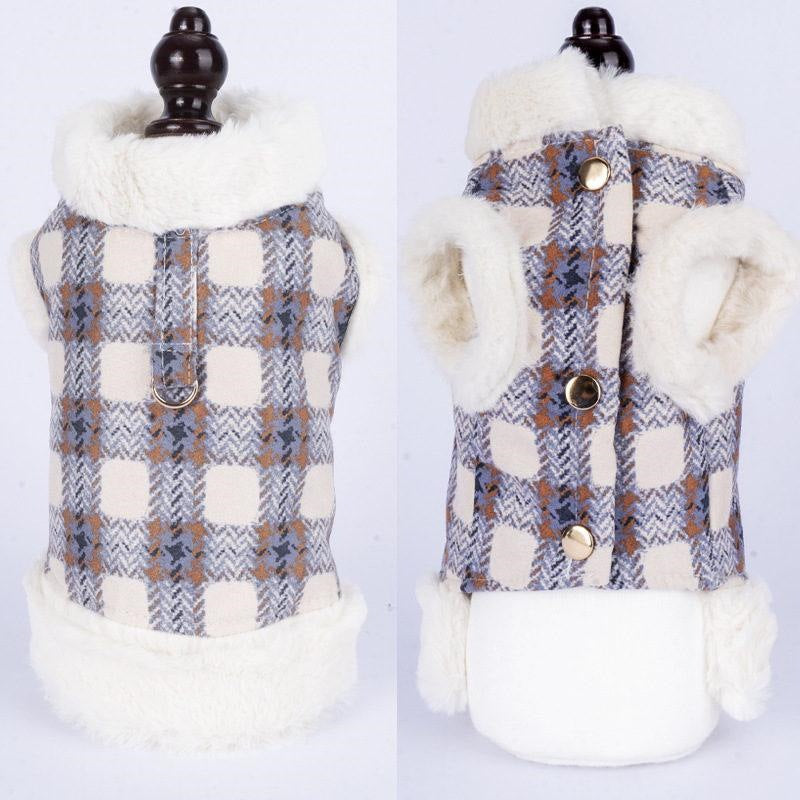 人気商品超目玉 犬服 ペットウェア 犬の服 厚手 Dカン付き チェック柄 ドッグウェア ペット用品 可愛い 暖かい 秋冬春 裏ボア 防寒 モコモコ ふわふわ 散歩