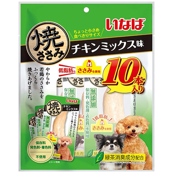 <a href="https://www.qoo10.jp/gmkt.inc/Search/brand.aspx?brandno=77771" target="_blank" class="title_brand" id="btn_brand" title="いなばペットフード">いなばペットフード</a>いなば 焼ささみ チキンミックス味 10本入り