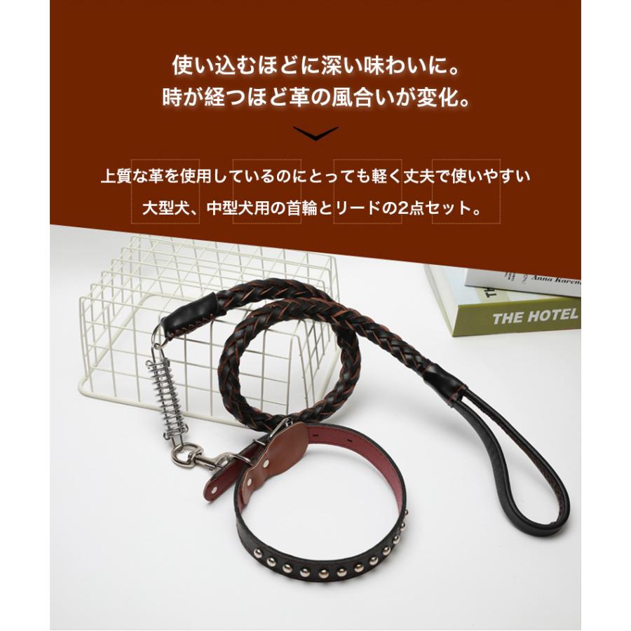 犬用 首輪 リード 大型犬 中型犬 ペットリード 革 レザー メタル スプリング付き 衝撃緩和 錆に強い 丈夫 頑丈 ちょっぴり かっこいい