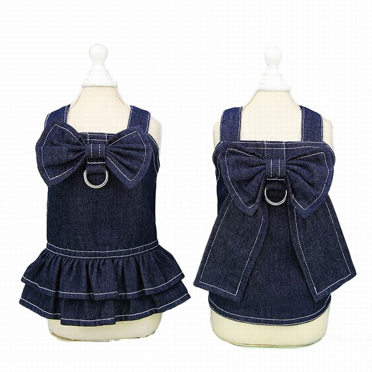 ペットウェアデニム 犬 服 新作秋冬 ペット服 犬猫服 快適で可愛い 春 小型犬 ペット服 けん引 マジックテープ着脱 ワンピース リードも付けれるペットウェア