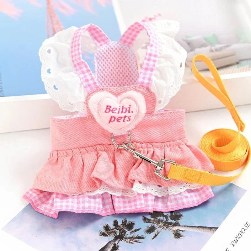 春夏新作 犬服 ペット服 犬 洋服 ペット 犬用品 小中型犬 ペットの犬の服 ワンピース 小型犬 夏 薄い部分 リード付き