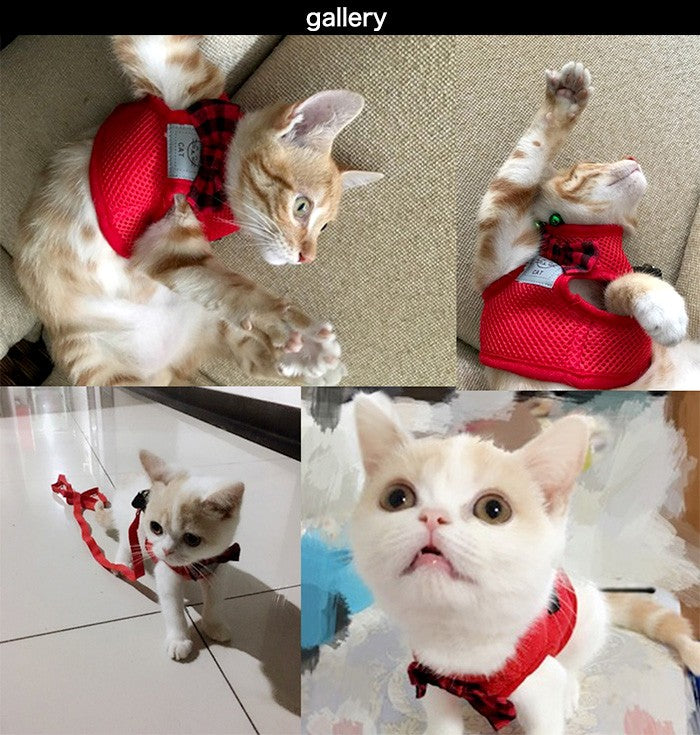 リボン リーシュ キャット ウェアハーネス 服 犬 ペット ドッグ リード メッシュ 胴輪 猫 ハーネス