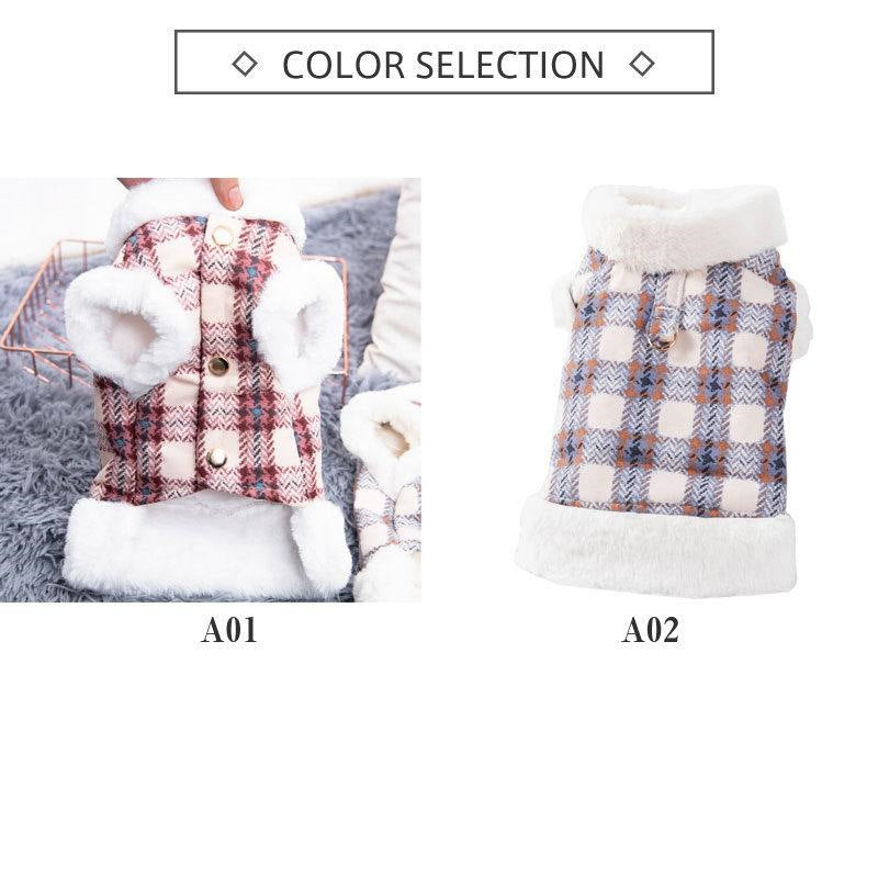 人気商品超目玉 犬服 ペットウェア 犬の服 厚手 Dカン付き チェック柄 ドッグウェア ペット用品 可愛い 暖かい 秋冬春 裏ボア 防寒 モコモコ ふわふわ 散歩