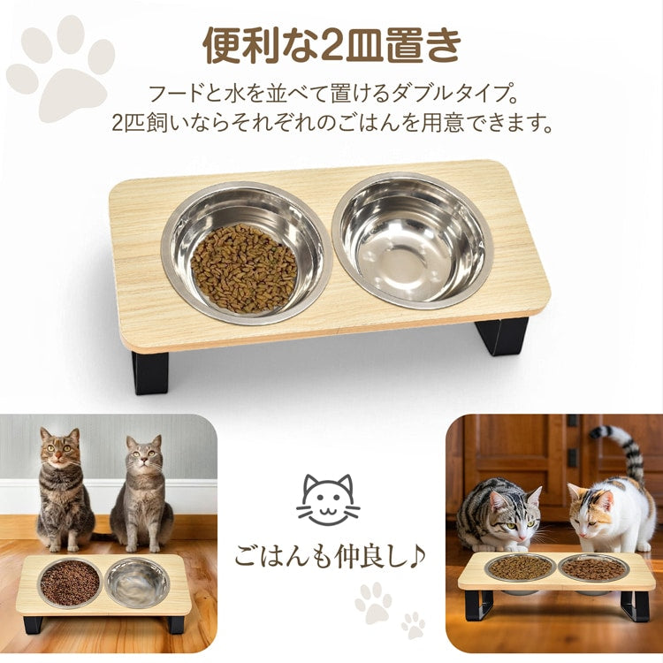 3日で出荷 ペットボウル ペット用食器 ペット用 フードボウル ネコボウル 2皿タイプ 斜面 お手入れ簡単 組立簡単ステンレス皿 食器台 水飲み 工サ用 お水用 小型犬 猫 pt097