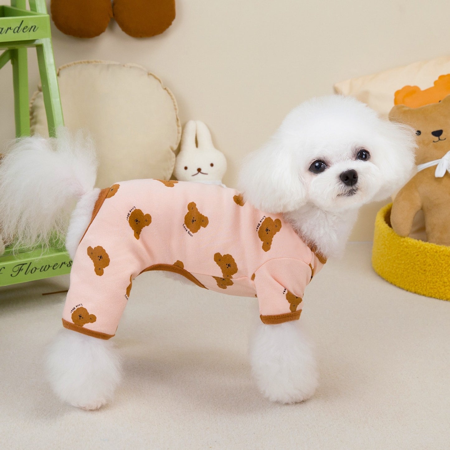 ペット用品 犬の服 猫 小型犬 服 快適 ストレッチ 4色 プリント クマ 四足 部屋着