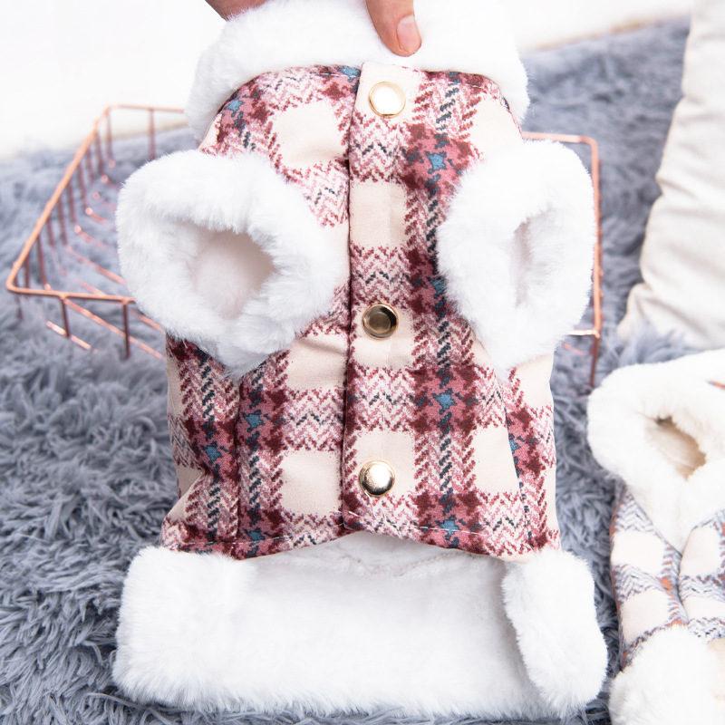人気商品超目玉 犬服 ペットウェア 犬の服 厚手 Dカン付き チェック柄 ドッグウェア ペット用品 可愛い 暖かい 秋冬春 裏ボア 防寒 モコモコ ふわふわ 散歩