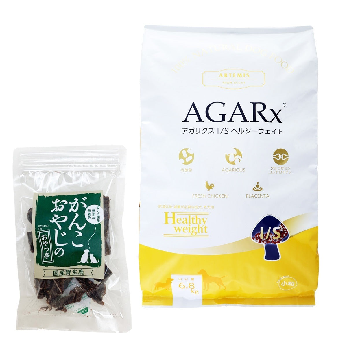 <a href="https://www.qoo10.jp/gmkt.inc/Search/brand.aspx?brandno=110621" target="_blank" class="title_brand" id="btn_brand" title="artemis">artemis</a>アガリクス I/S ヘルシーウエイト 小粒 6.8kg【国産鹿肉ジャーキー20g付き】