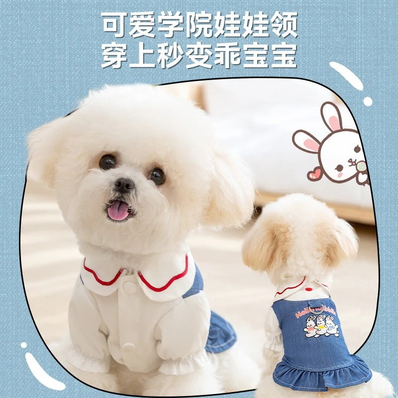 【新入荷】犬 洋服 犬 猫 デニム服 スカート 夏 ペット服 小型犬