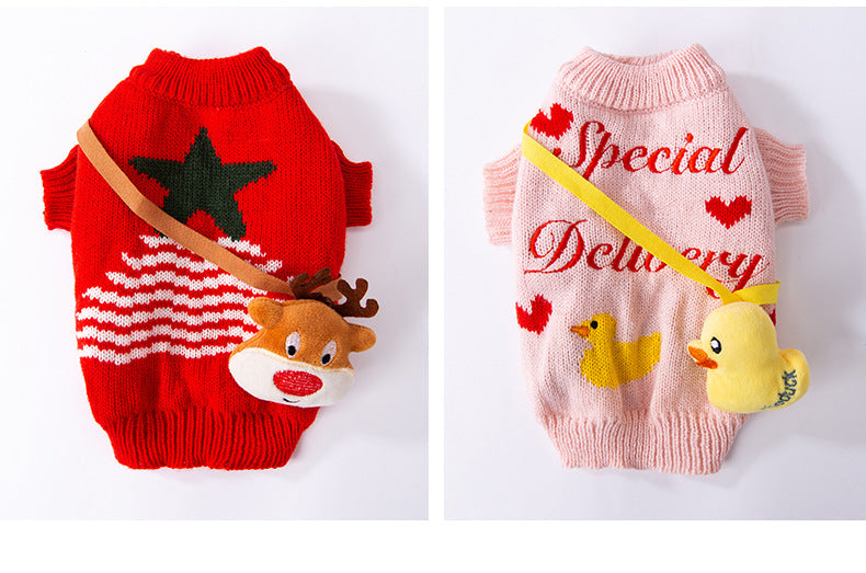 猫クリスマスお祭り秋冬ヘラジカクロスボディニットジャンパー犬暖かいハロウィンペット服