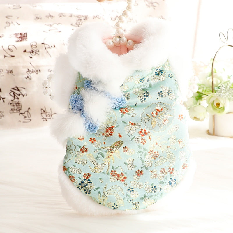 ペットウェア かわいい 3色XS-XL秋冬あたたまることスエード入り厚手タイプ犬の服かわいい中国風新年猫の新生ミルク犬のミルク猫のプリンセス子犬マシュマロ小型犬テディ服