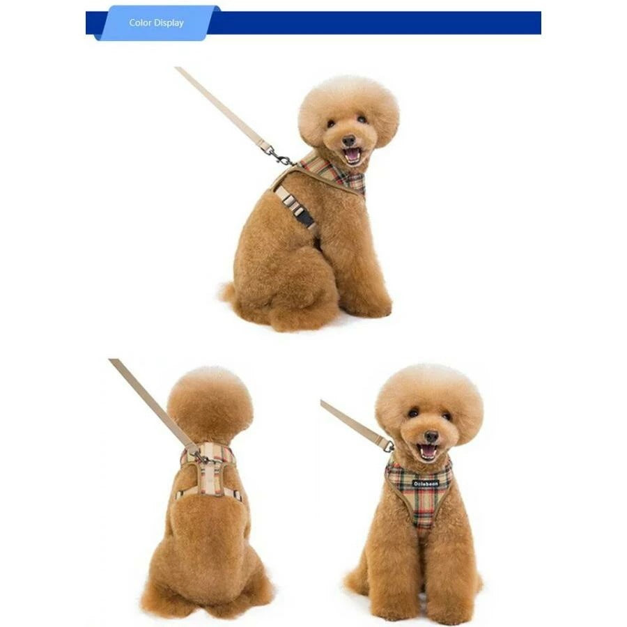 新商品プロモーション,数量限定 多数犬 ハーネス リード付 ペット 服 タータンチェック ウェアハーネス 胴輪 キャット ドッグ メッシュ チェック多数犬 ハーネス