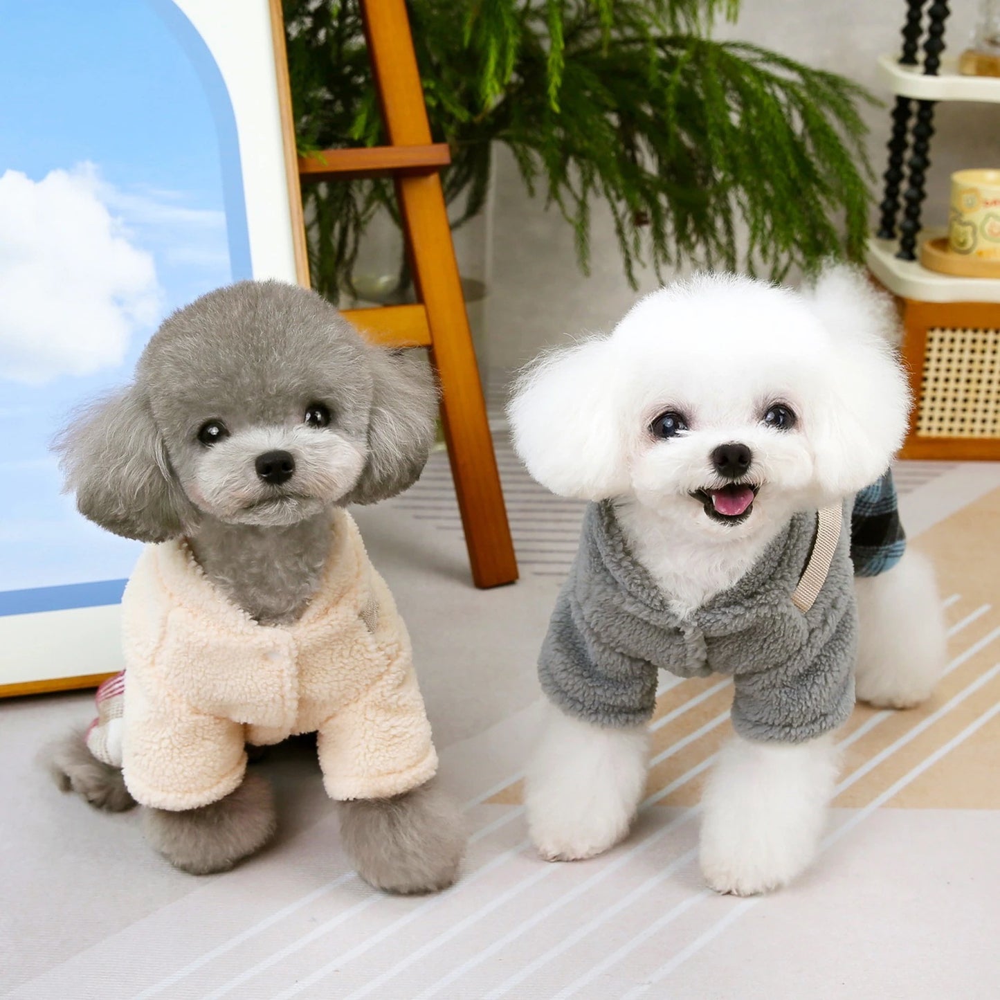 人気犬の服ペット服小型犬や猫が秋と冬に着用することができます暖かく快適なチェック柄の四本足のズボンに代わって