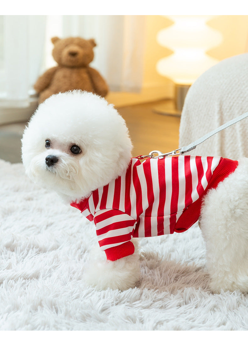 秋と秋 犬 簡単な しま模様 牽引可能な金 セーター着 カジュアル 両足 テディ 博美 ペットの服