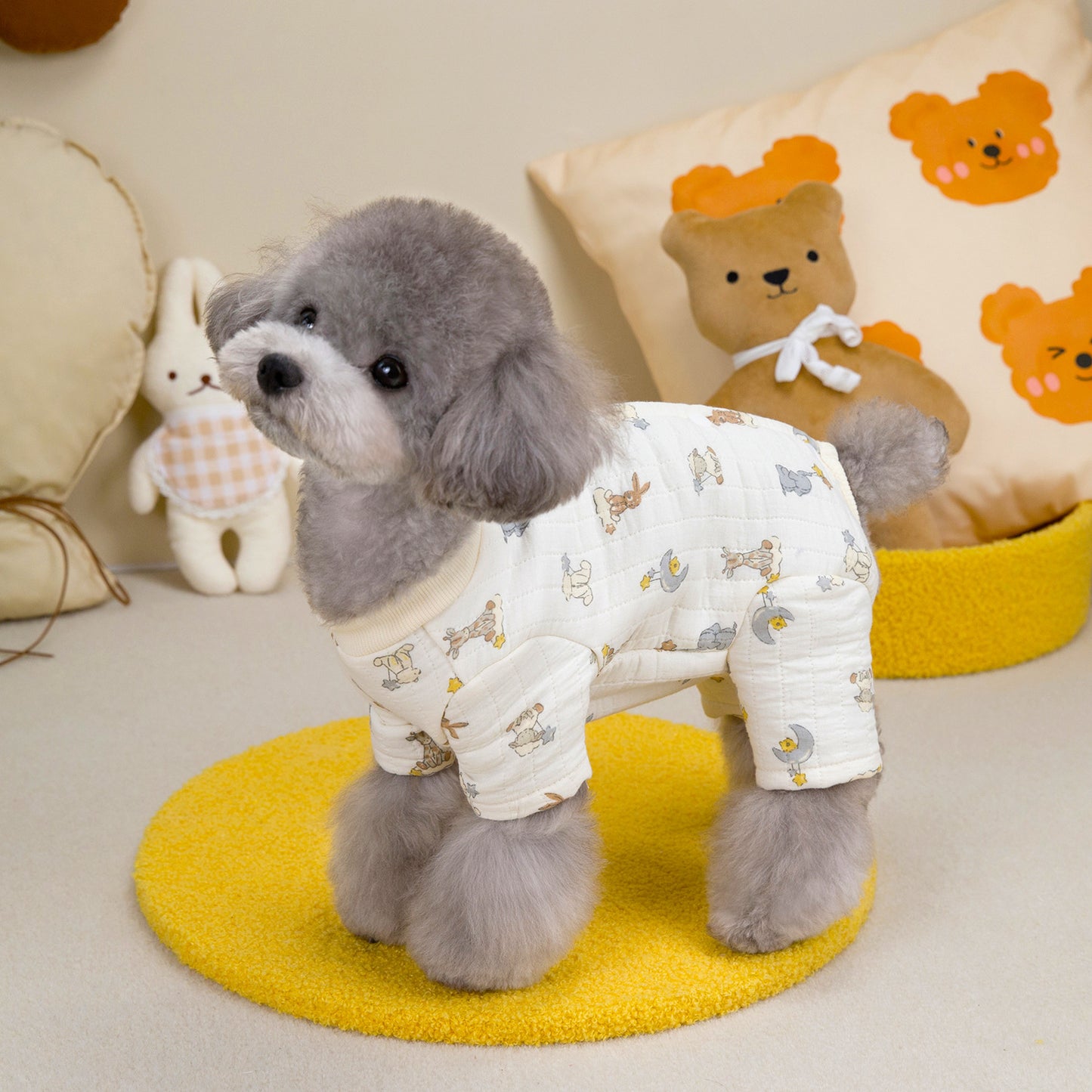 人気犬の服ペット服小型犬や猫は秋と冬の暖かく快適な二重層綿ガーゼ腹のスーツを着ることができます
