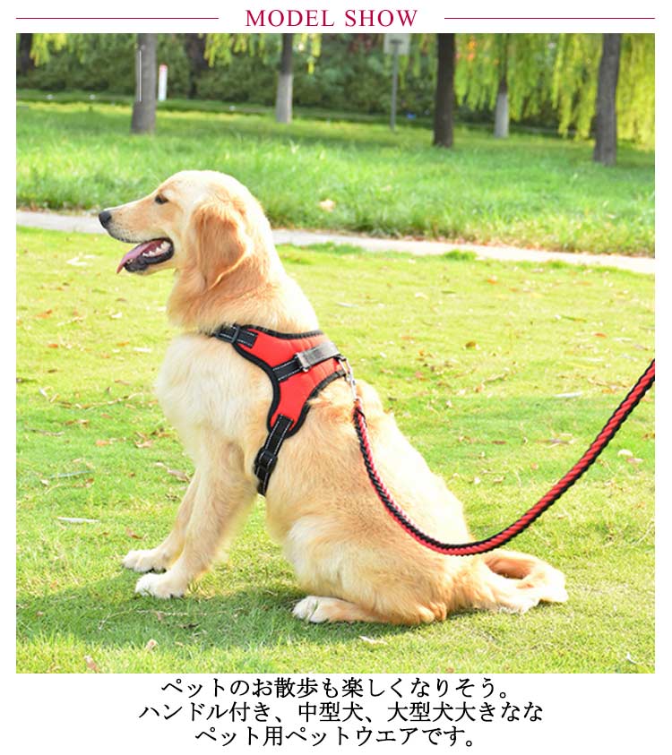 キャンペーンハーネス 犬 大型犬 柴犬 3点セット 抜けない 小型犬 調整可能 ハンドル付き 抜けにくい ハーネスリードセット 3点セット ステップハーネス 脱出防止 ウェアハーネス 犬用 ペットハー