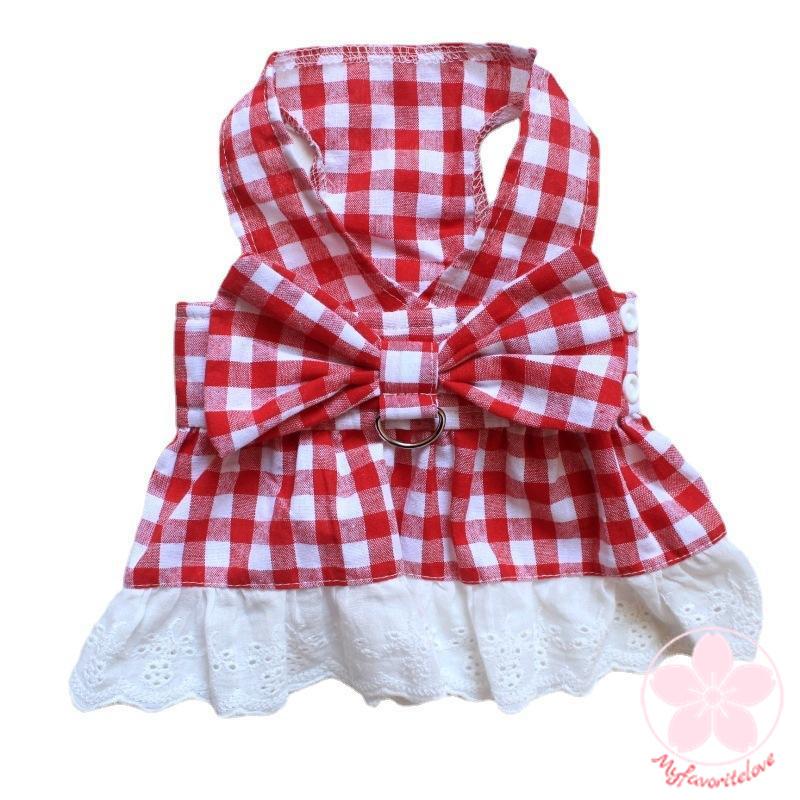 品質いいな新品 ペット 服 安い 犬 春 夏 秋 ギンガム チェック フリル ワンピース かわいい 可愛い ハイブランド 猫 ドッグウェア