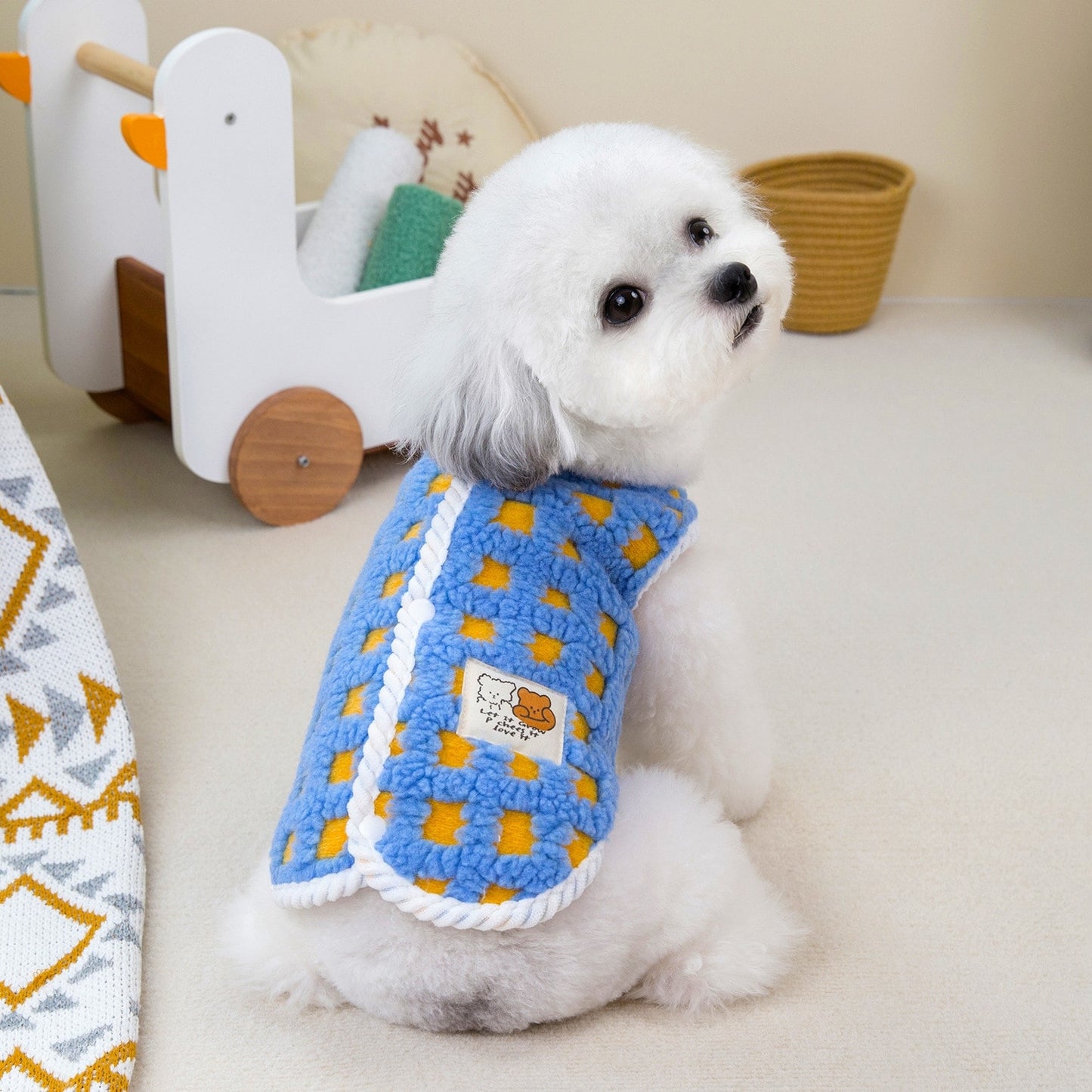 人気ペット用品犬服猫小型犬厚手フリース快適立体格子縞フリースベスト