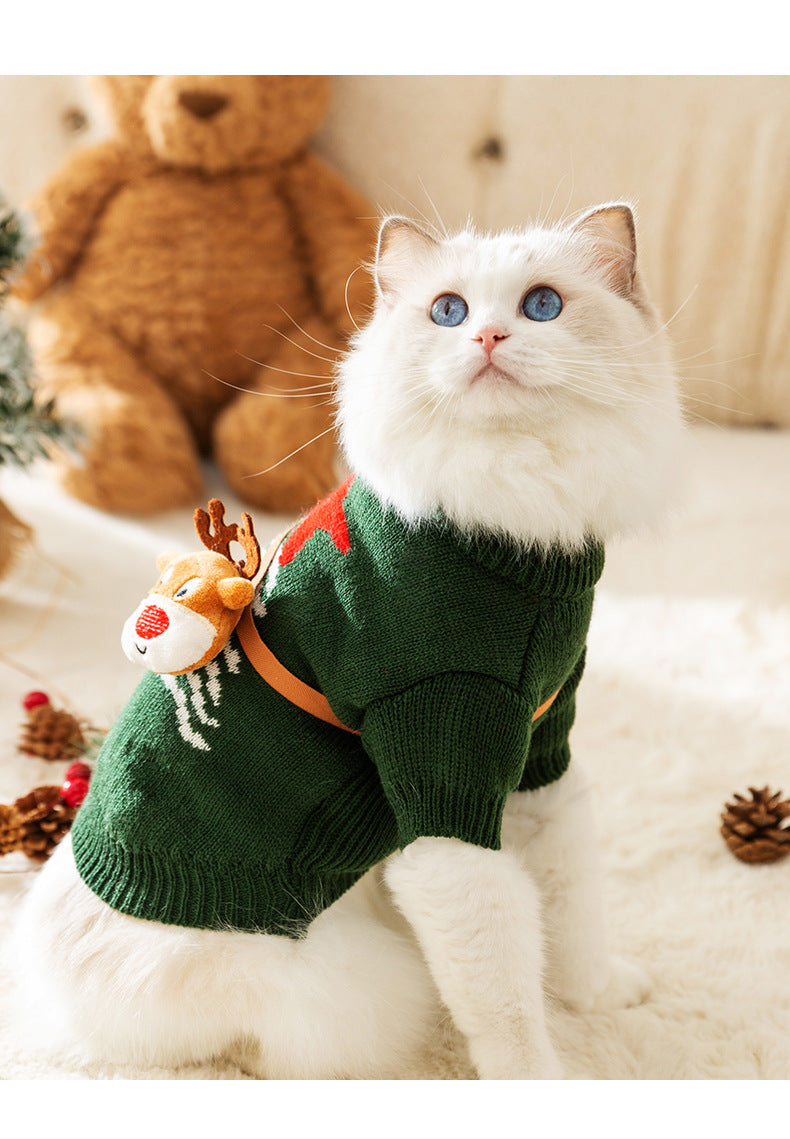 猫クリスマスお祭り秋冬ヘラジカクロスボディニットジャンパー犬暖かいハロウィンペット服